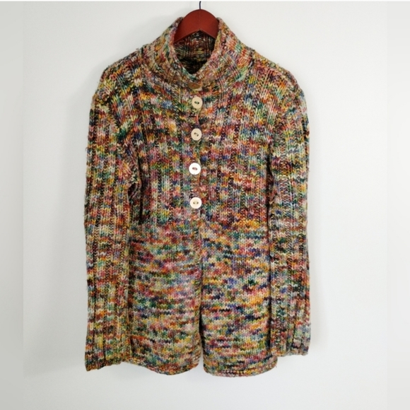 Rainbow HandKnit One-of-a-kind Cardigan Sweater - Picture 2 of 5